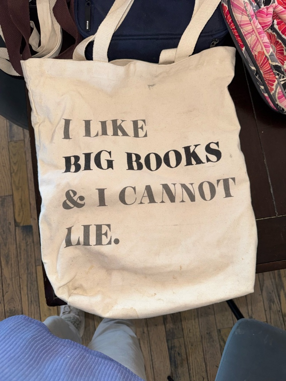 Canvas Tote Bag with 'I Like Big Books & I Cannot Lie' Print PLUS MYSTERY BOOK